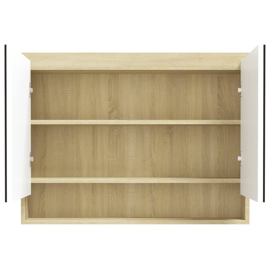 vidaXL Spiegelschrank fürs Bad 80x15x60 cm MDF Weiß und Eiche-Optik