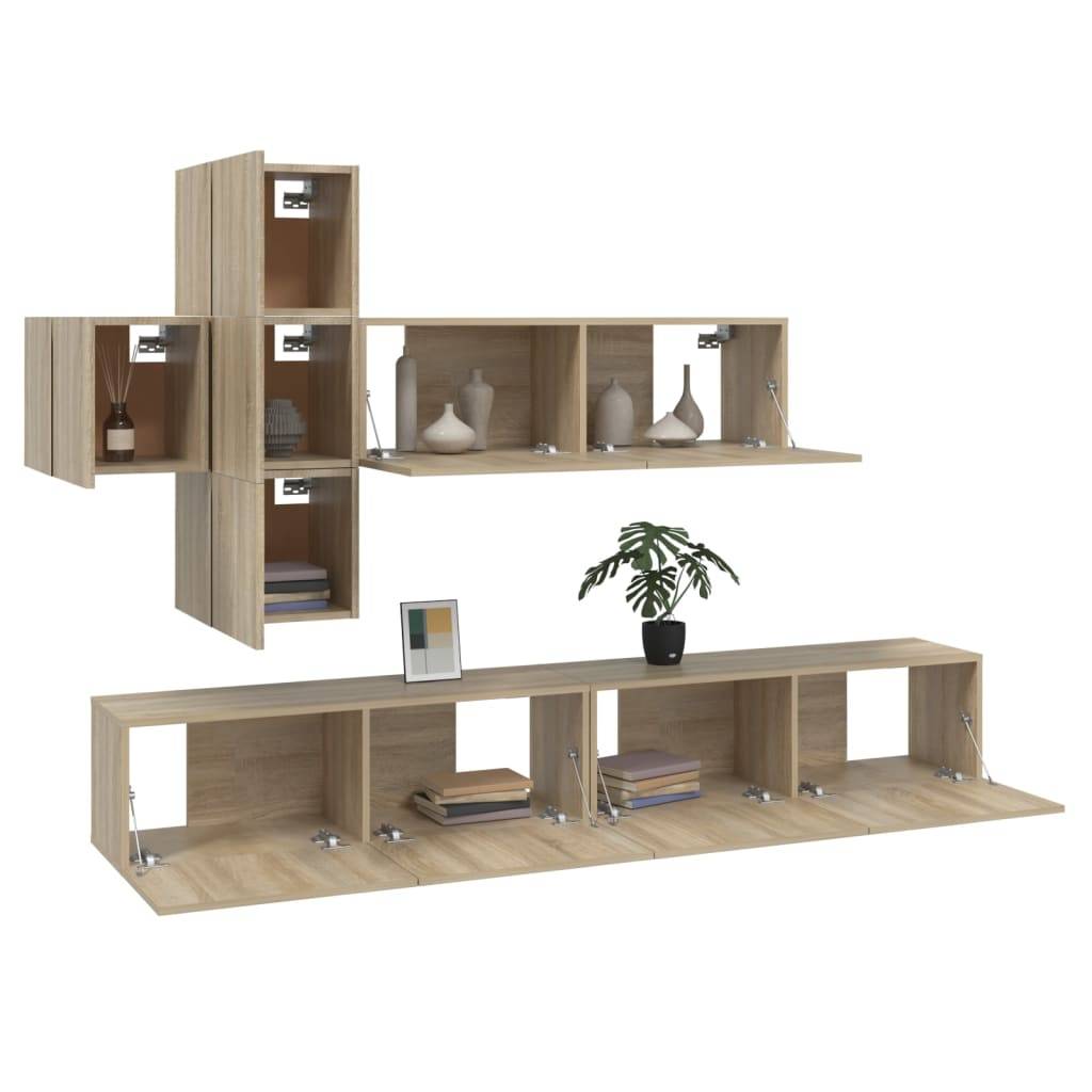 vidaXL 7-tlg. TV-Schrank-Set Sonoma-Eiche Holzwerkstoff