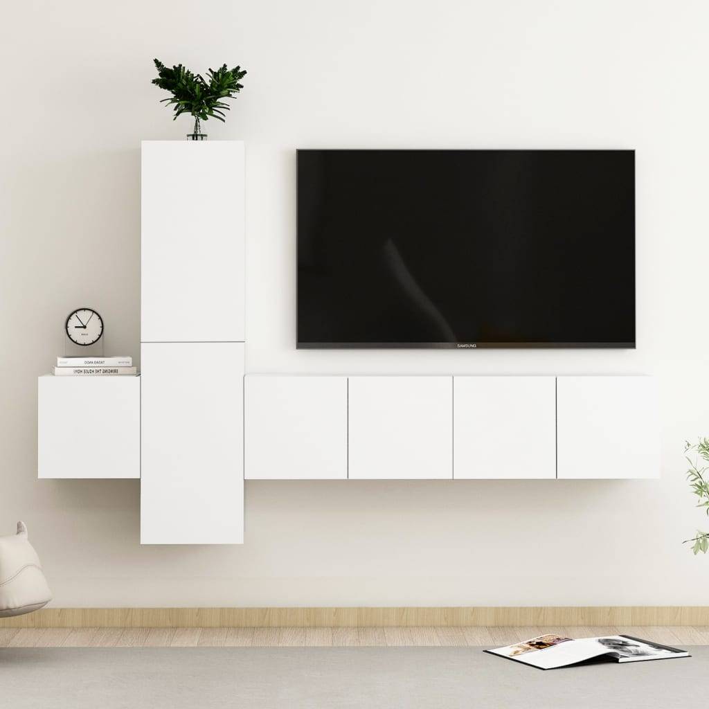 vidaXL 5-tlg. TV-Schrank-Set Weiß Holzwerkstoff