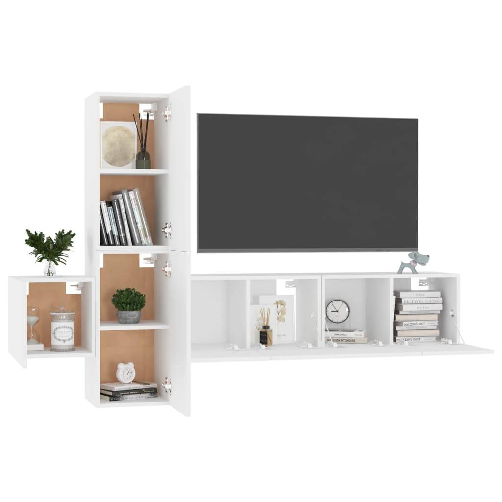 vidaXL 5-tlg. TV-Schrank-Set Weiß Holzwerkstoff