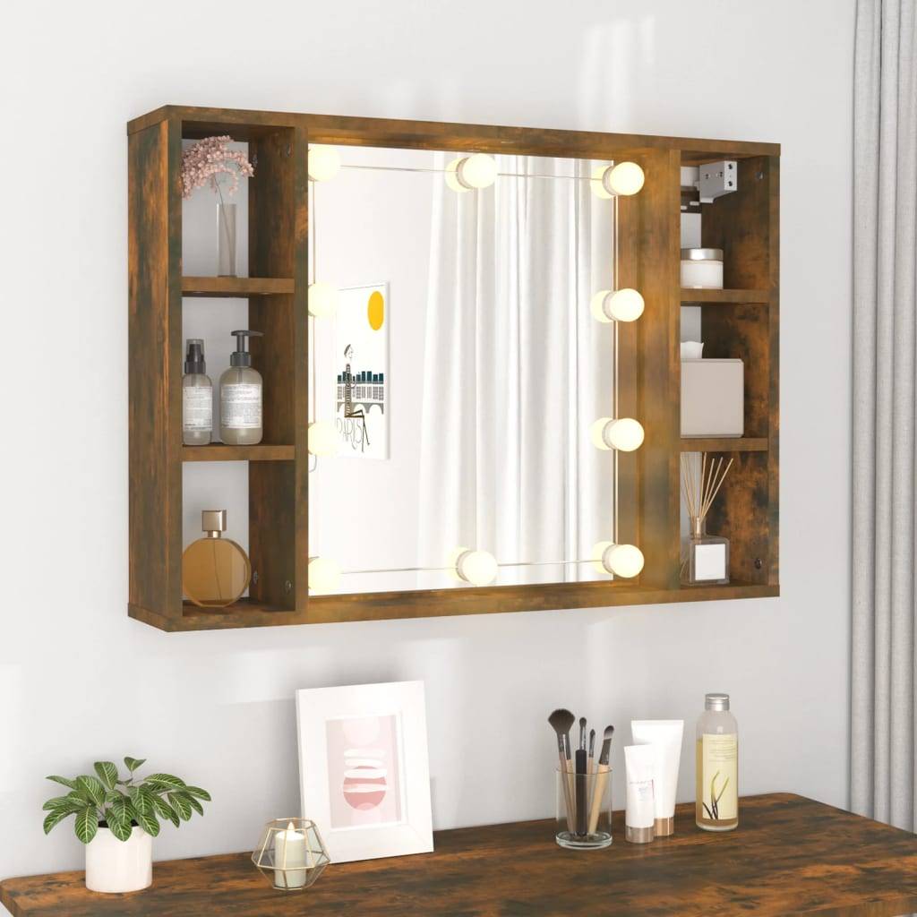 vidaXL Spiegelschrank mit LED Räuchereiche 76x15x55 cm