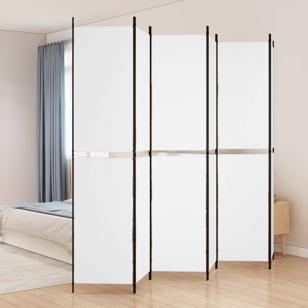vidaXL 6-tlg. Paravent Weiß 300x220 cm Stoff