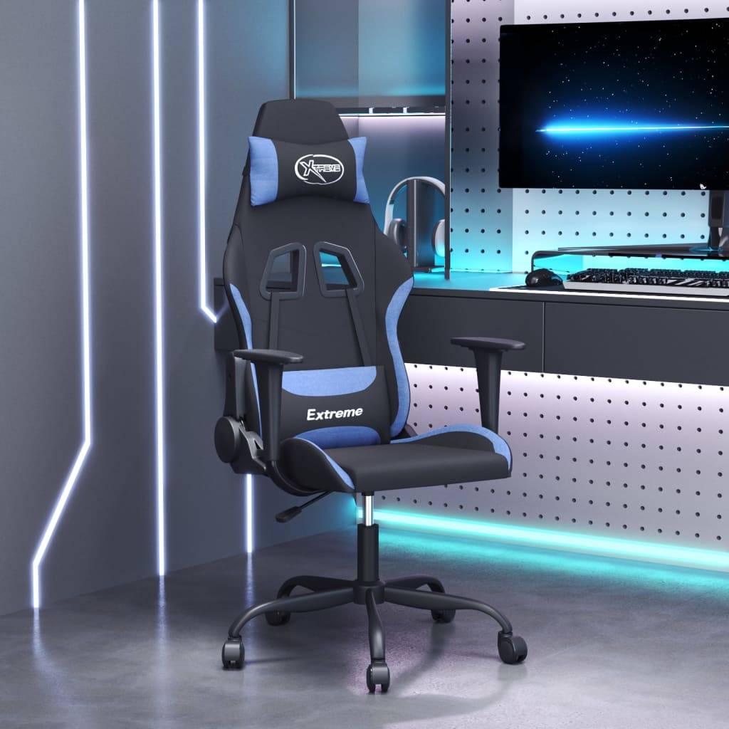 vidaXL Gaming-Stuhl mit Massagefunktion Schwarz und Blau Stoff