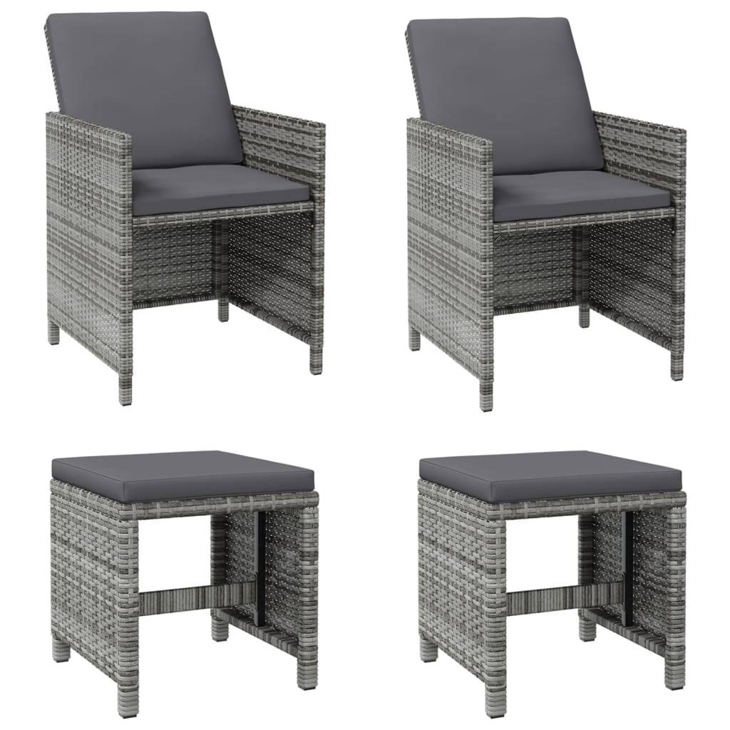 vidaXL 4-tlg. Gartenstuhl und Hocker Set Poly Rattan Grau