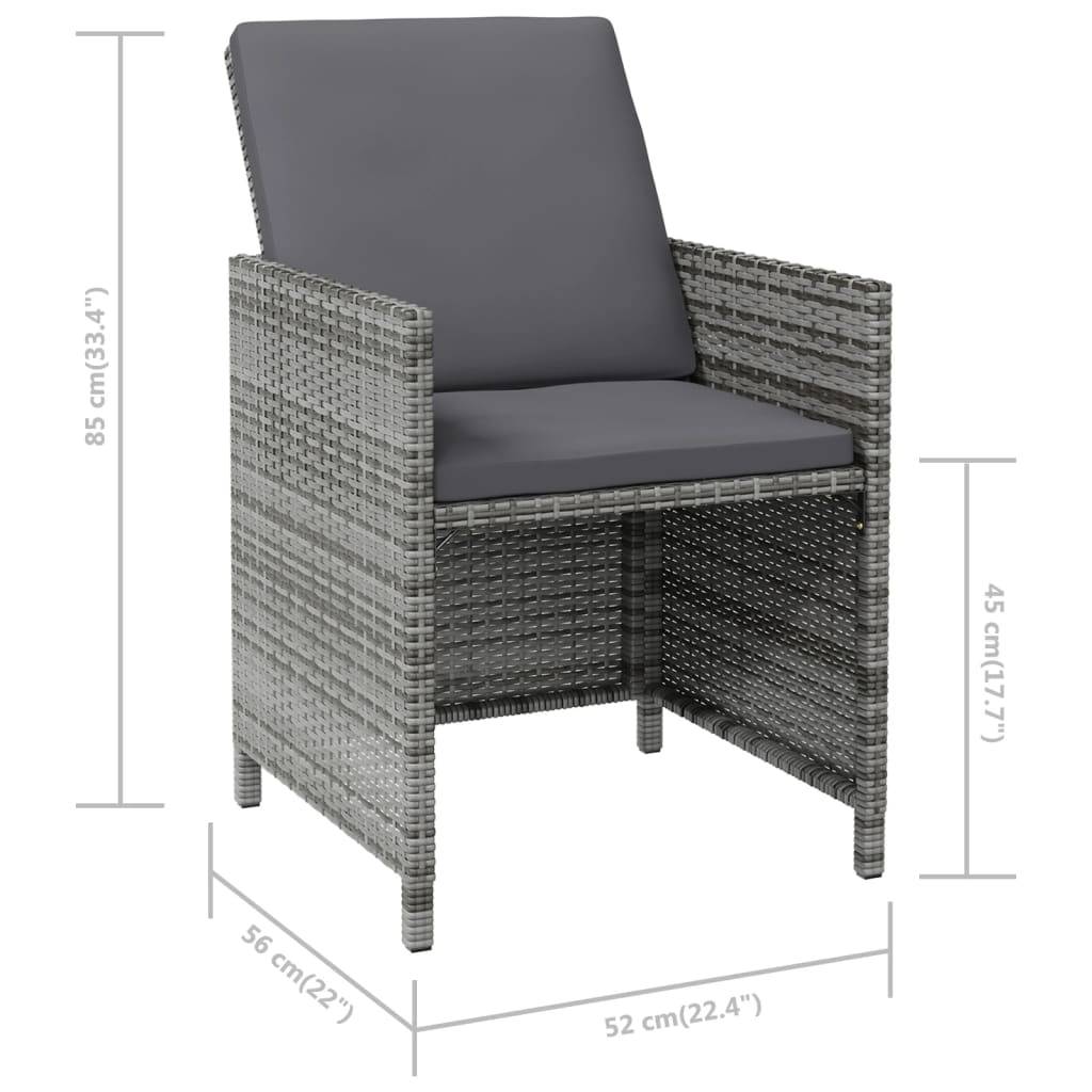 vidaXL 4-tlg. Gartenstuhl und Hocker Set Poly Rattan Grau