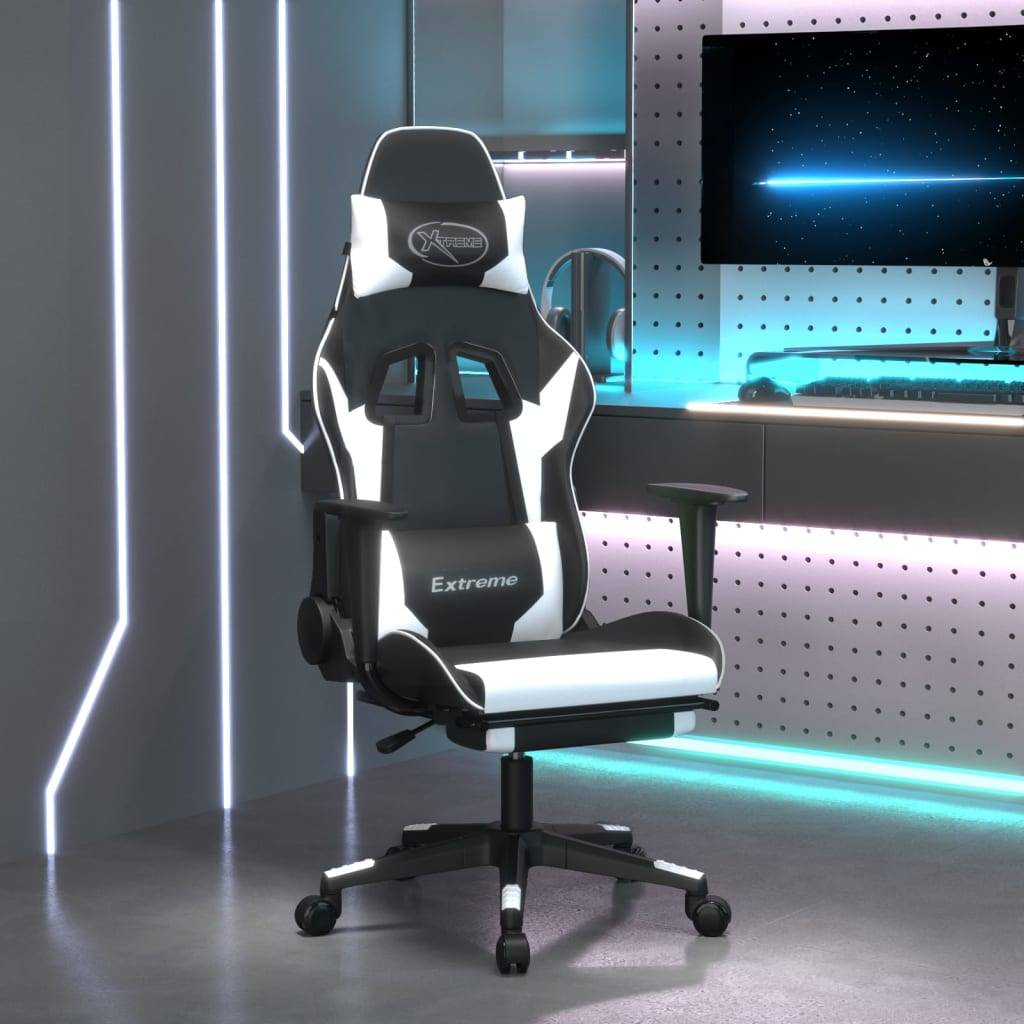 vidaXL Gaming-Stuhl mit Fußstütze Schwarz und Weiß Kunstleder