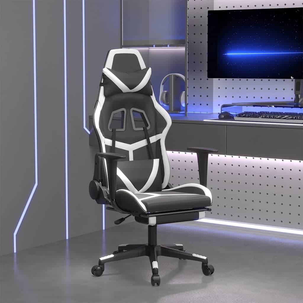 vidaXL Gaming-Stuhl mit Massage & Fußstütze Schwarz & Weiß Kunstleder