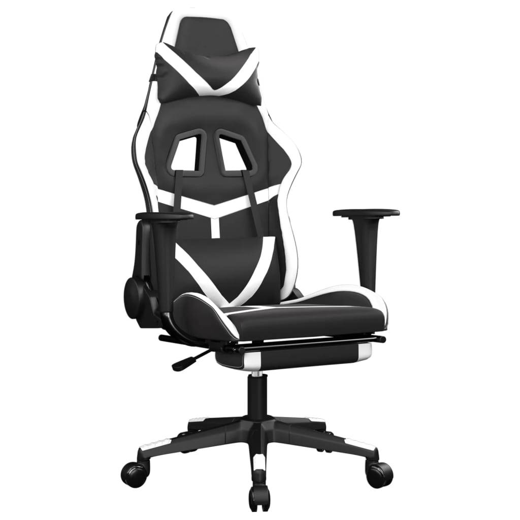 vidaXL Gaming-Stuhl mit Massage & Fußstütze Schwarz & Weiß Kunstleder