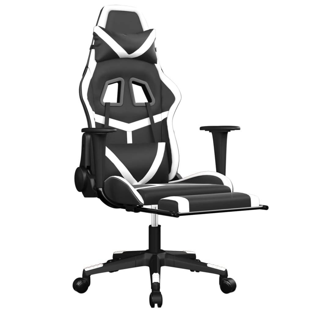 vidaXL Gaming-Stuhl mit Massage & Fußstütze Schwarz & Weiß Kunstleder