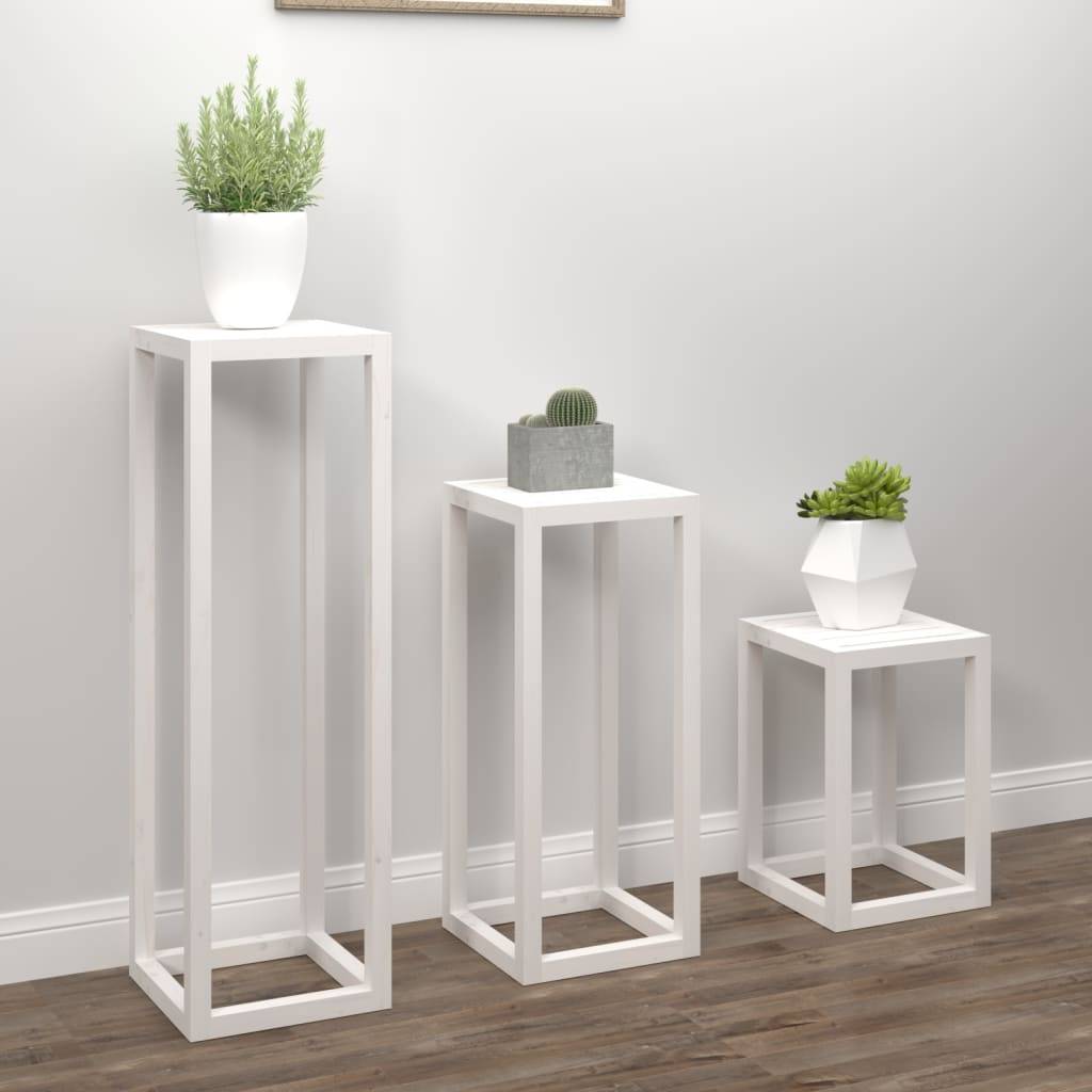 vidaXL 3-tlg. Pflanzenständer-Set Weiß Massivholz Kiefer