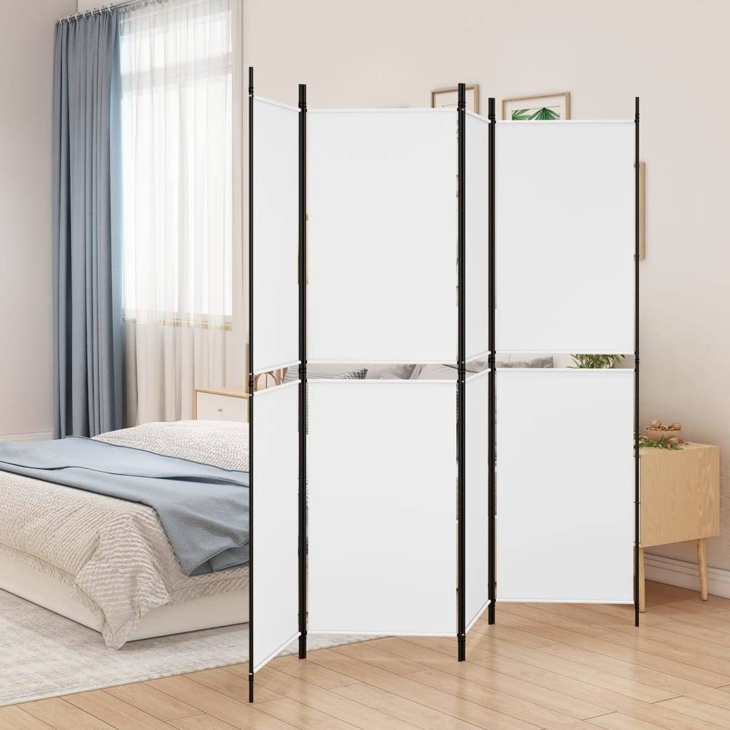 vidaXL 4-tlg. Paravent Weiß 200x180 cm Stoff