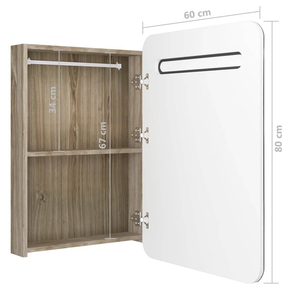 vidaXL LED-Bad-Spiegelschrank Weiß und Eichen-Optik 60x11x80 cm