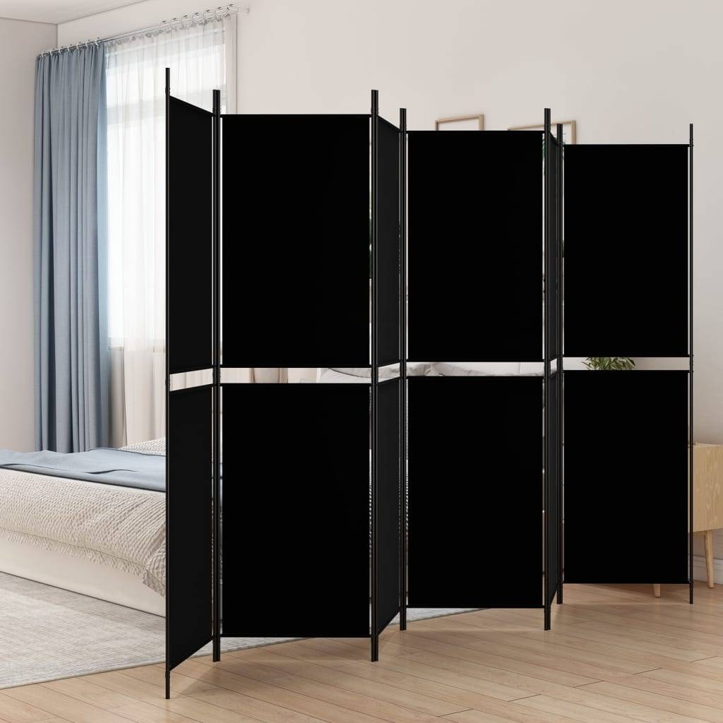 vidaXL 6-tlg. Paravent Schwarz 300x200 cm Stoff