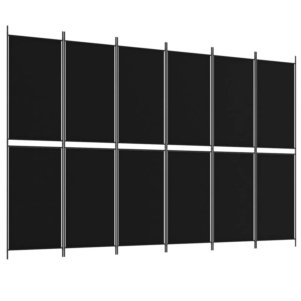 vidaXL 6-tlg. Paravent Schwarz 300x200 cm Stoff