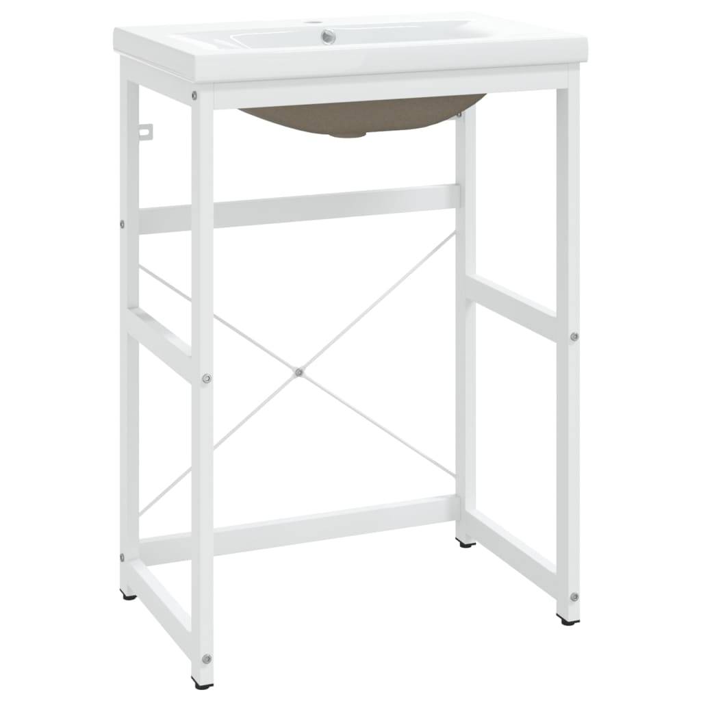 vidaXL Badezimmer-Waschtischgestell mit Waschbecken Weiß Eisen