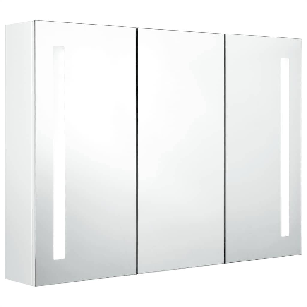 vidaXL LED-Spiegelschrank fürs Bad 89x14x62 cm Glänzend Weiß