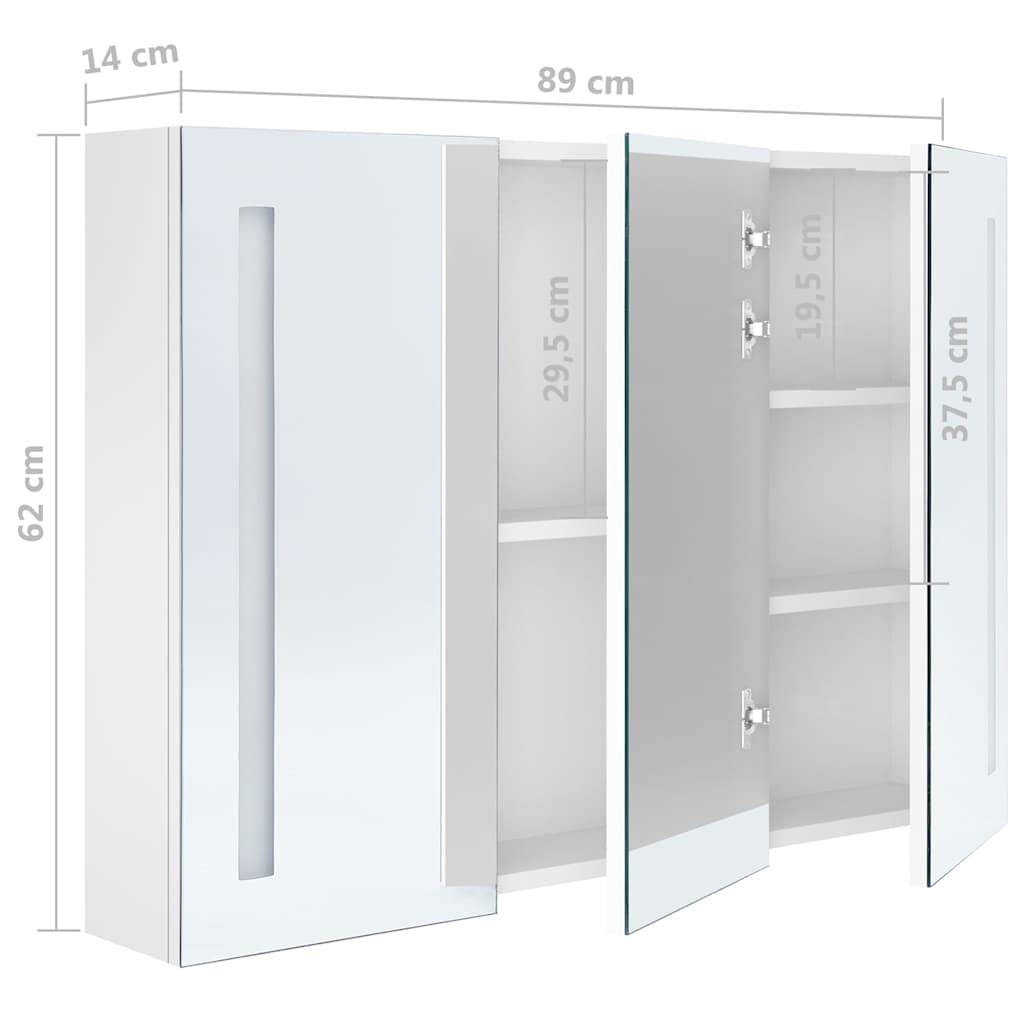 vidaXL LED-Spiegelschrank fürs Bad 89x14x62 cm Glänzend Weiß