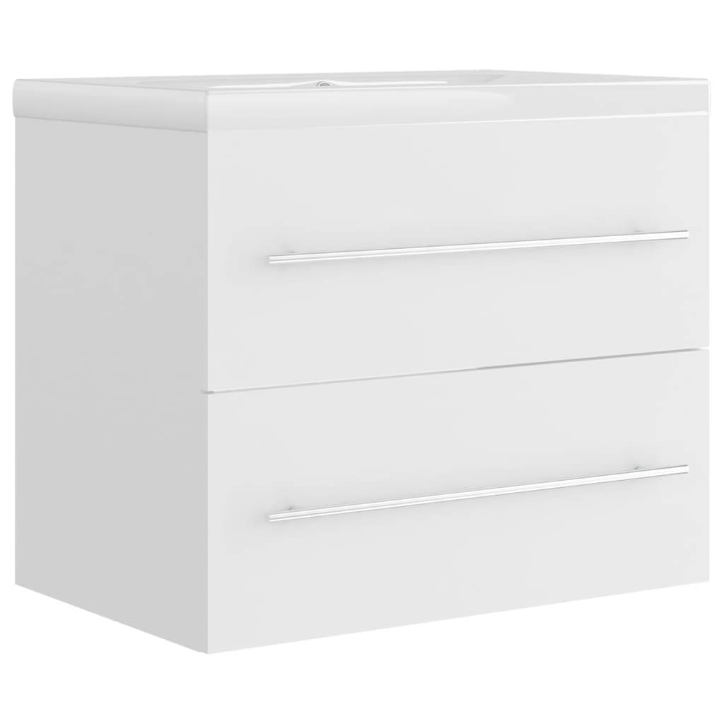 vidaXL Waschbeckenunterschrank mit Einbaubecken Weiß Holzwerkstoff