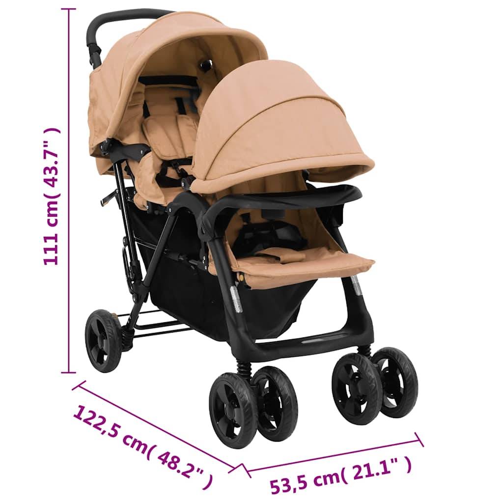 vidaXL Tandem-Zwillingskinderwagen Taupe Stahl
