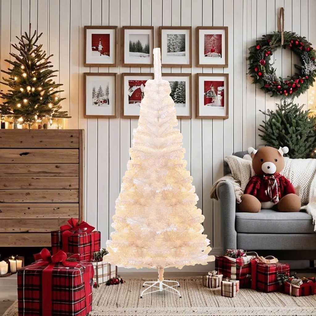 vidaXL Künstlicher Weihnachtsbaum Schillernde Spitzen Weiß 180 cm PVC