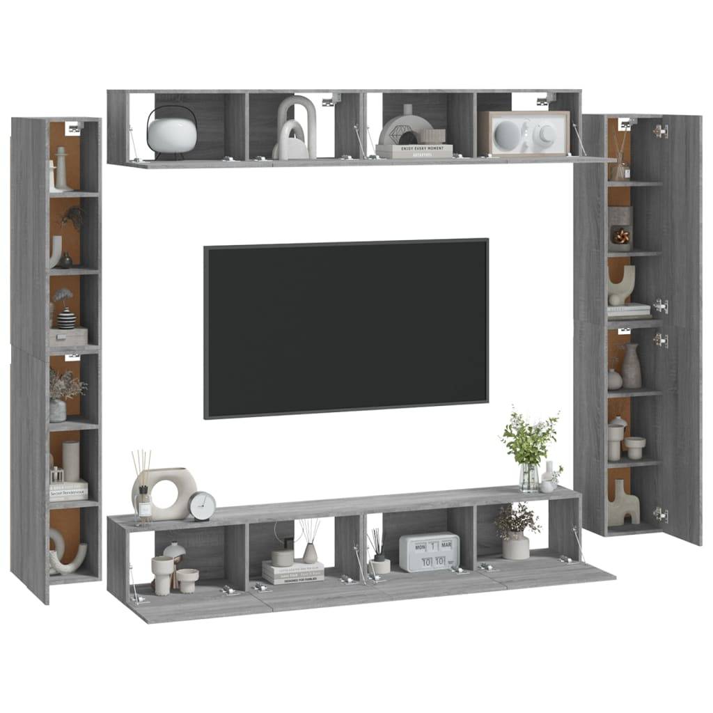 vidaXL 8-tlg. TV-Schrank-Set Grau Sonoma Holzwerkstoff