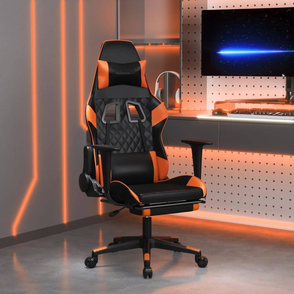 vidaXL Gaming-Stuhl mit Fußstütze Schwarz und Orange Kunstleder