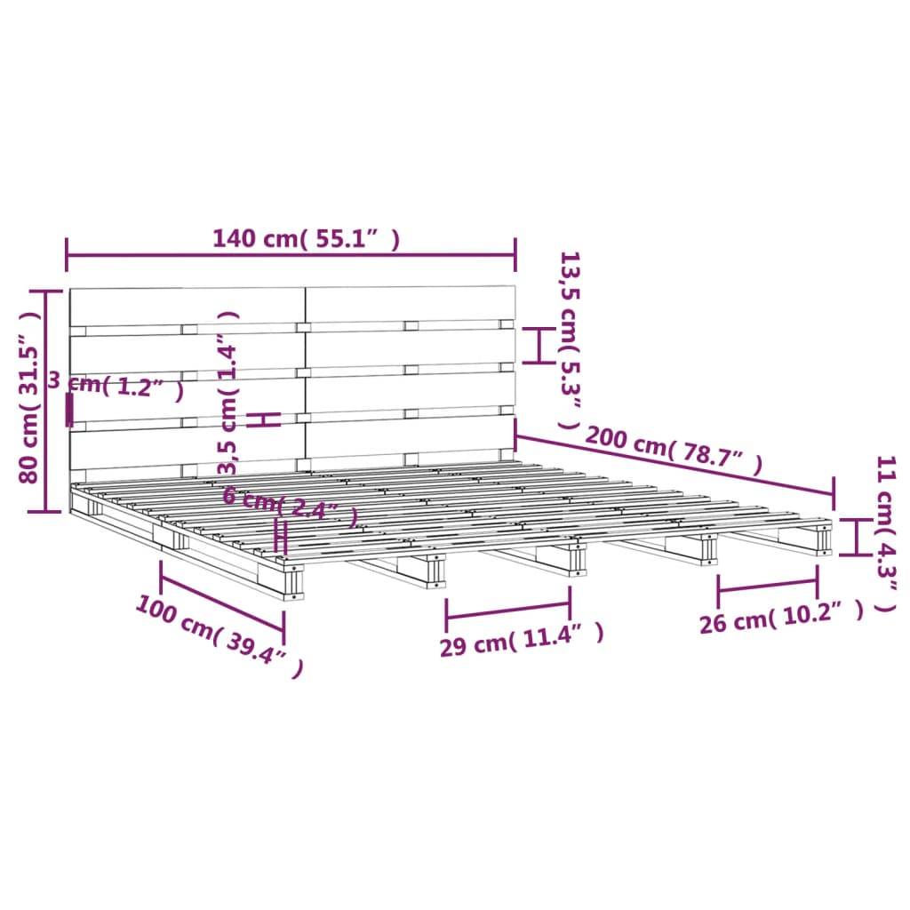 vidaXL Massivholzbett ohne Matratze Weiß 140x200 cm Kiefernholz