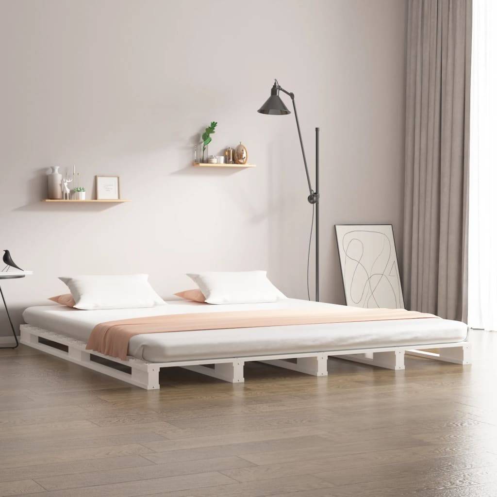 vidaXL Palettenbett Weiß 140x200 cm Massivholz Kiefer