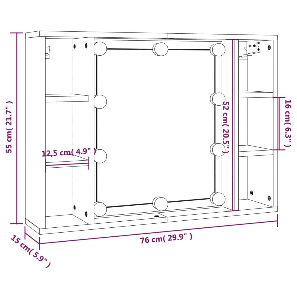 vidaXL Spiegelschrank mit LED Betongrau 76x15x55 cm