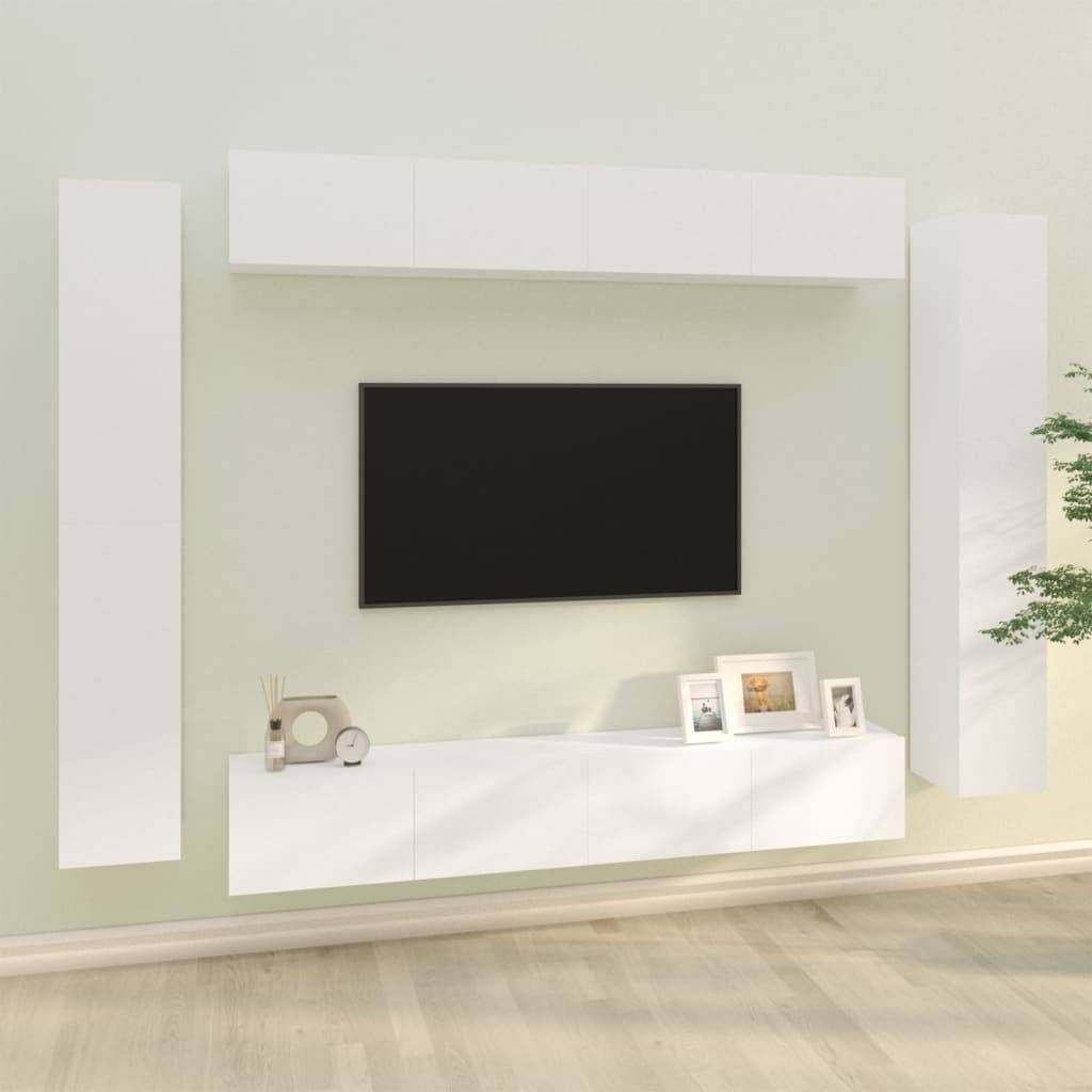 vidaXL 8-tlg. TV-Schrank-Set Weiß Holzwerkstoff