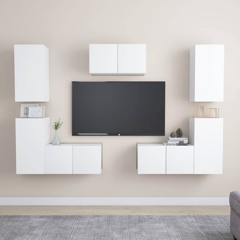 vidaXL 7-tlg. TV-Schrank-Set Weiß Holzwerkstoff