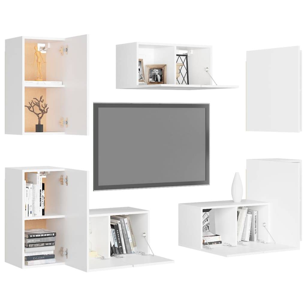 vidaXL 7-tlg. TV-Schrank-Set Weiß Holzwerkstoff