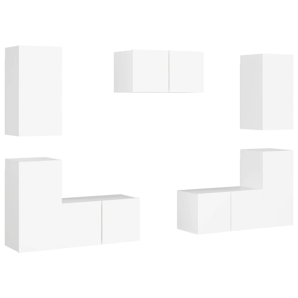 vidaXL 7-tlg. TV-Schrank-Set Weiß Holzwerkstoff
