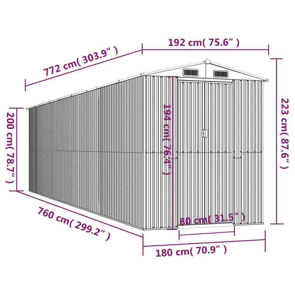 vidaXL Geräteschuppen Hellbraun 192x772x223 cm Verzinkter Stahl