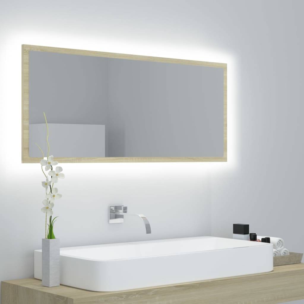 vidaXL LED-Badspiegel Sonoma-Eiche 100x8,5x37 cm Acryl