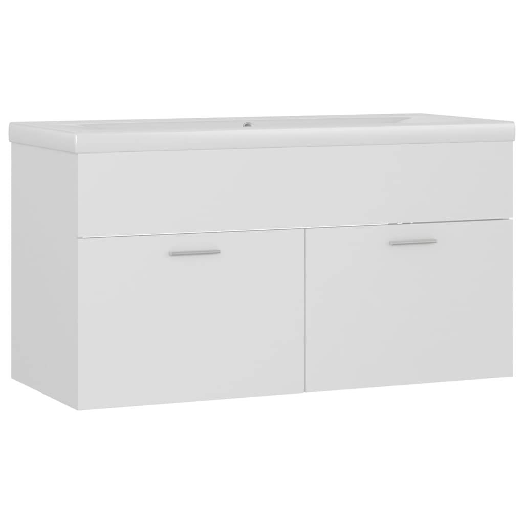 vidaXL Waschbeckenunterschrank mit Einbaubecken Weiß Holzwerkstoff