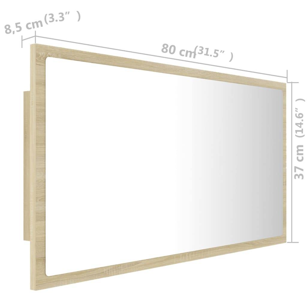 vidaXL LED-Badspiegel Sonoma-Eiche 80x8,5x37 cm Acryl