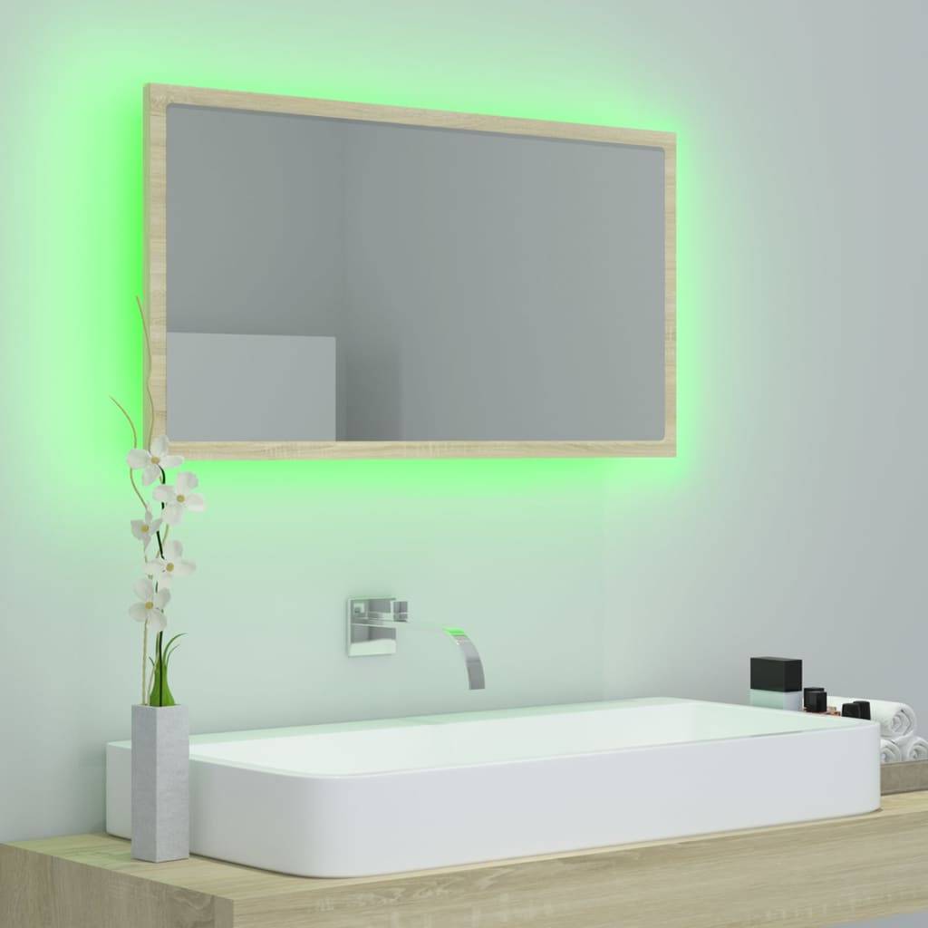 vidaXL LED-Badspiegel Sonoma-Eiche 80x8,5x37 cm Acryl