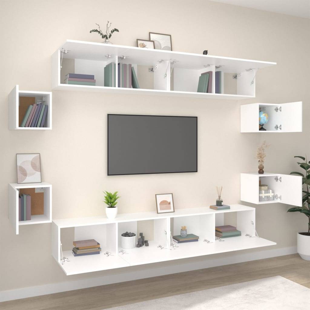 vidaXL 8-tlg. TV-Schrank-Set Weiß Holzwerkstoff