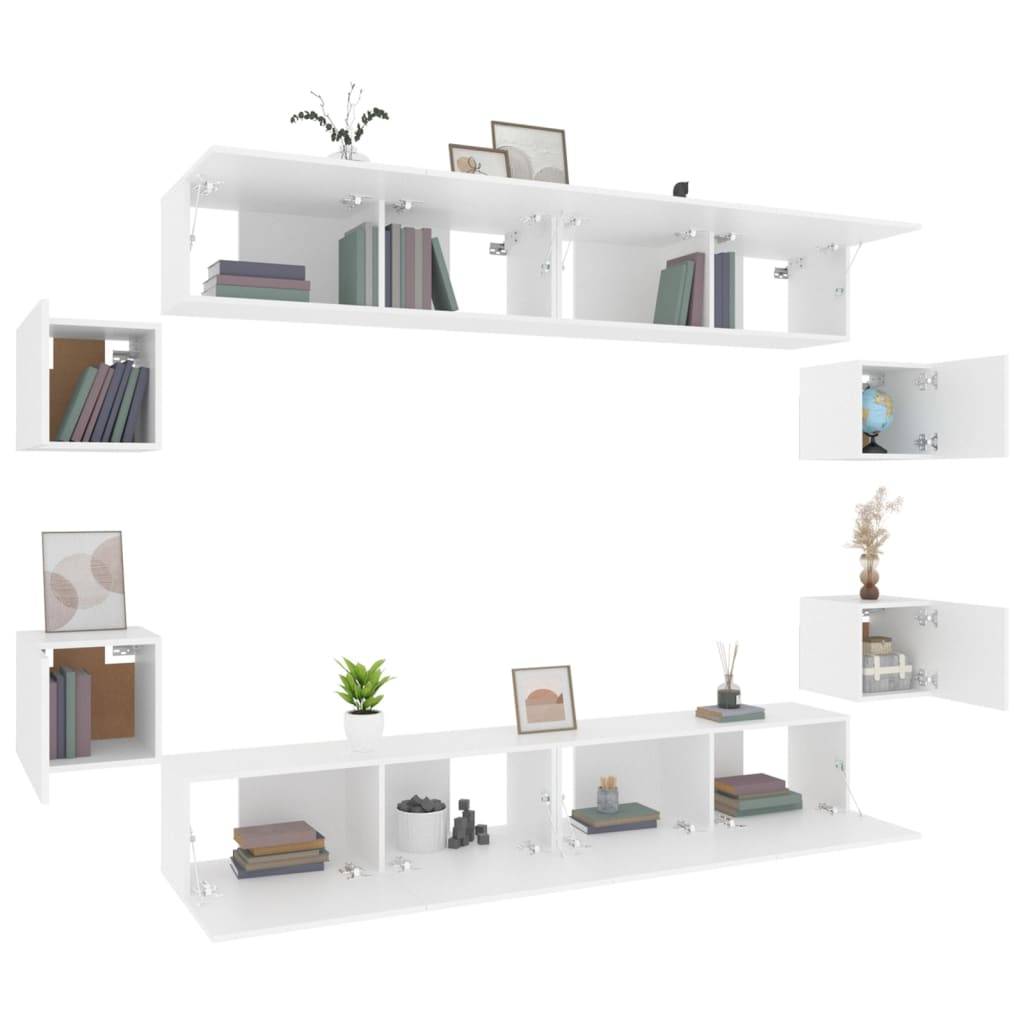 vidaXL 8-tlg. TV-Schrank-Set Weiß Holzwerkstoff