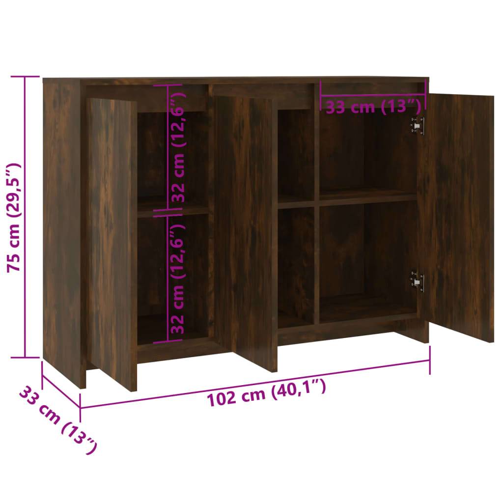 vidaXL Sideboard Räuchereiche 102x33x75 cm Holzwerkstoff