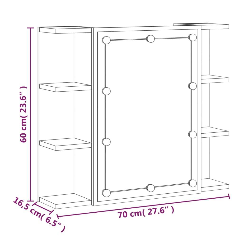 vidaXL Spiegelschrank mit LED Räuchereiche 70x16,5x60 cm