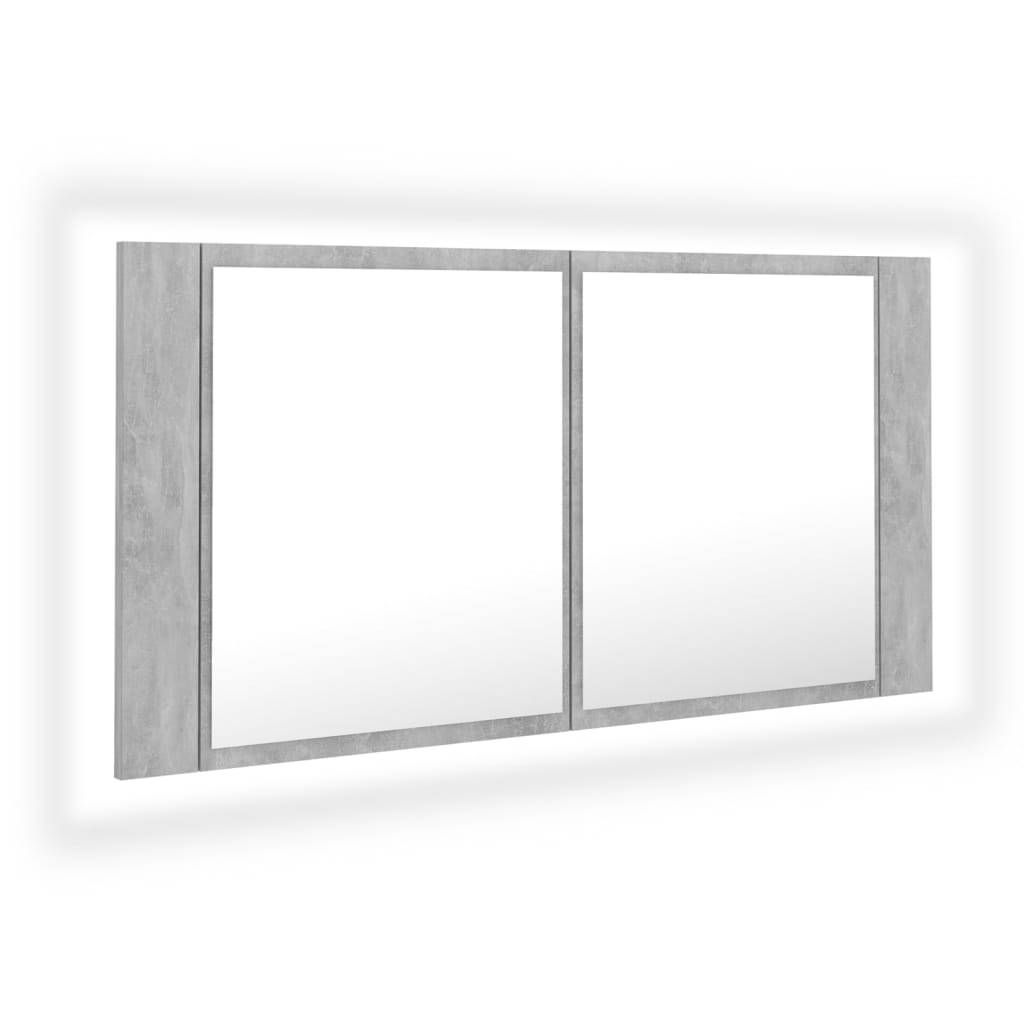 vidaXL LED-Bad-Spiegelschrank Betongrau 90x12x45 cm Acryl