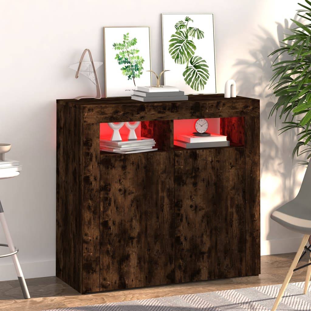 vidaXL Sideboard mit LED-Beleuchtung Räuchereiche 80x35x75 cm