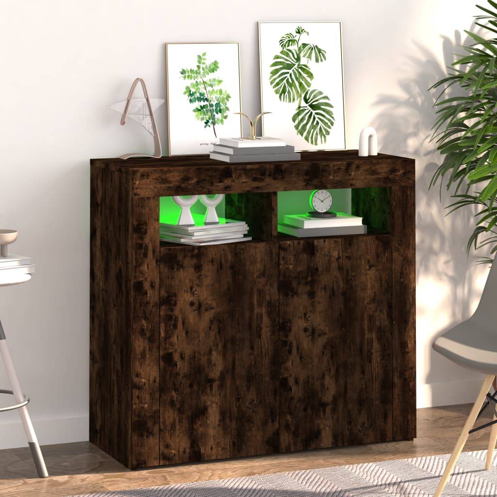 vidaXL Sideboard mit LED-Beleuchtung Räuchereiche 80x35x75 cm