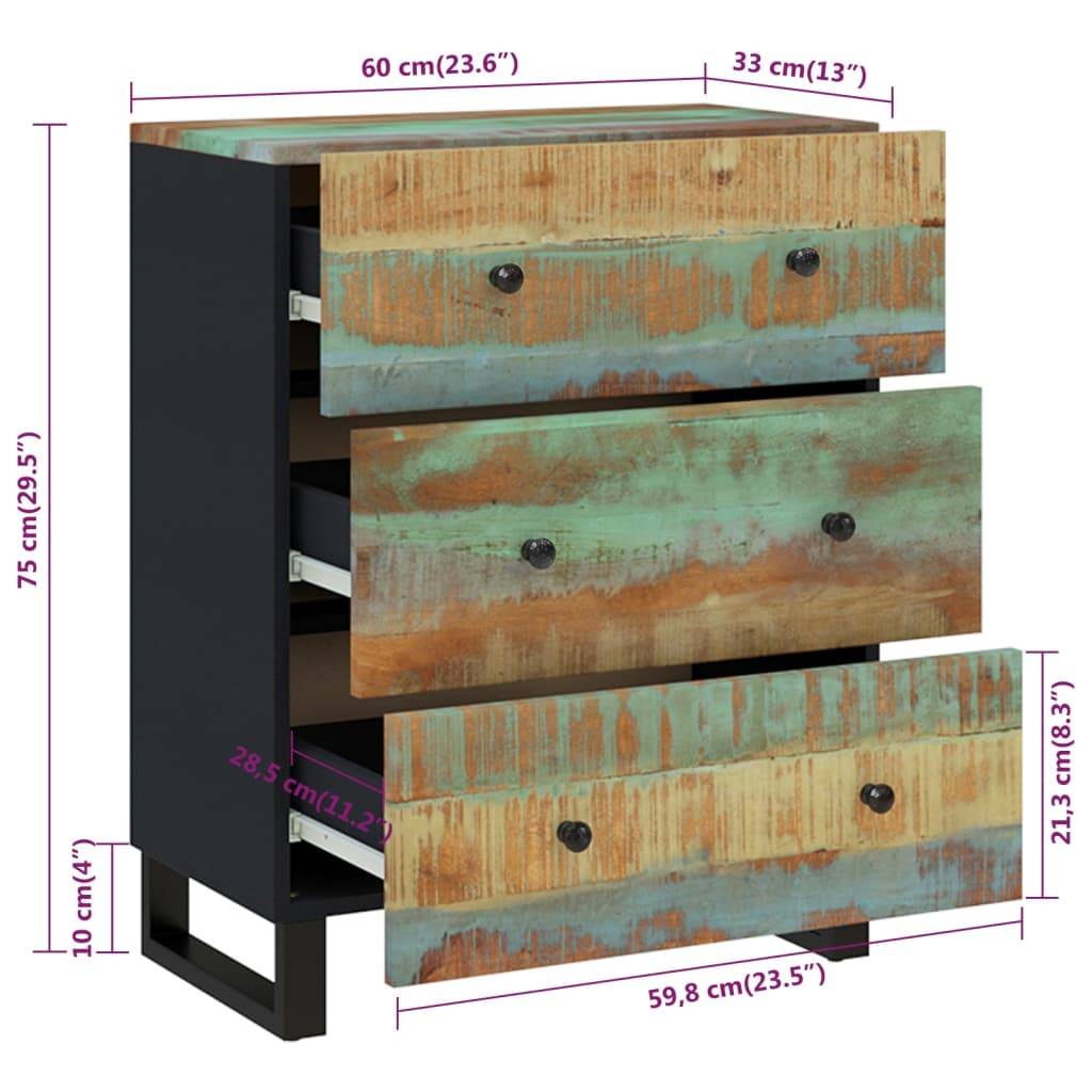 vidaXL Sideboard 60x33x75 cm Altholz Massiv