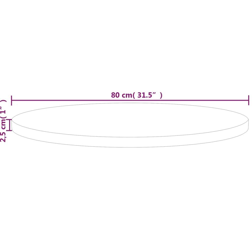vidaXL Runde Tischplatte Ø80x2,5 cm Unbehandeltes Massivholz Eiche