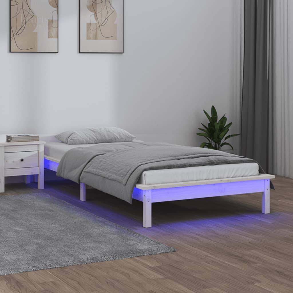vidaXL Massivholzbett mit LED-Beleuchtung Weiß 90x200 cm