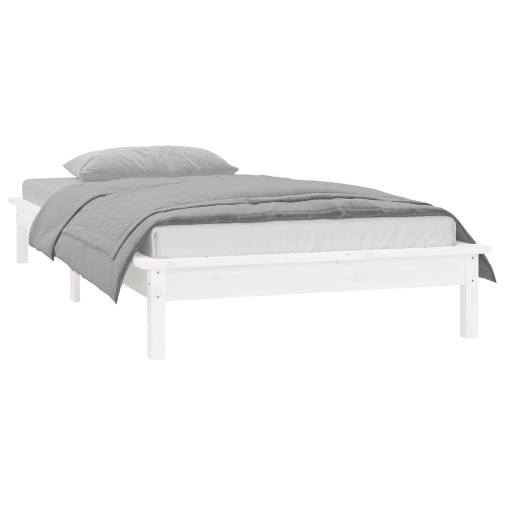 vidaXL Massivholzbett mit LED-Beleuchtung Weiß 90x200 cm