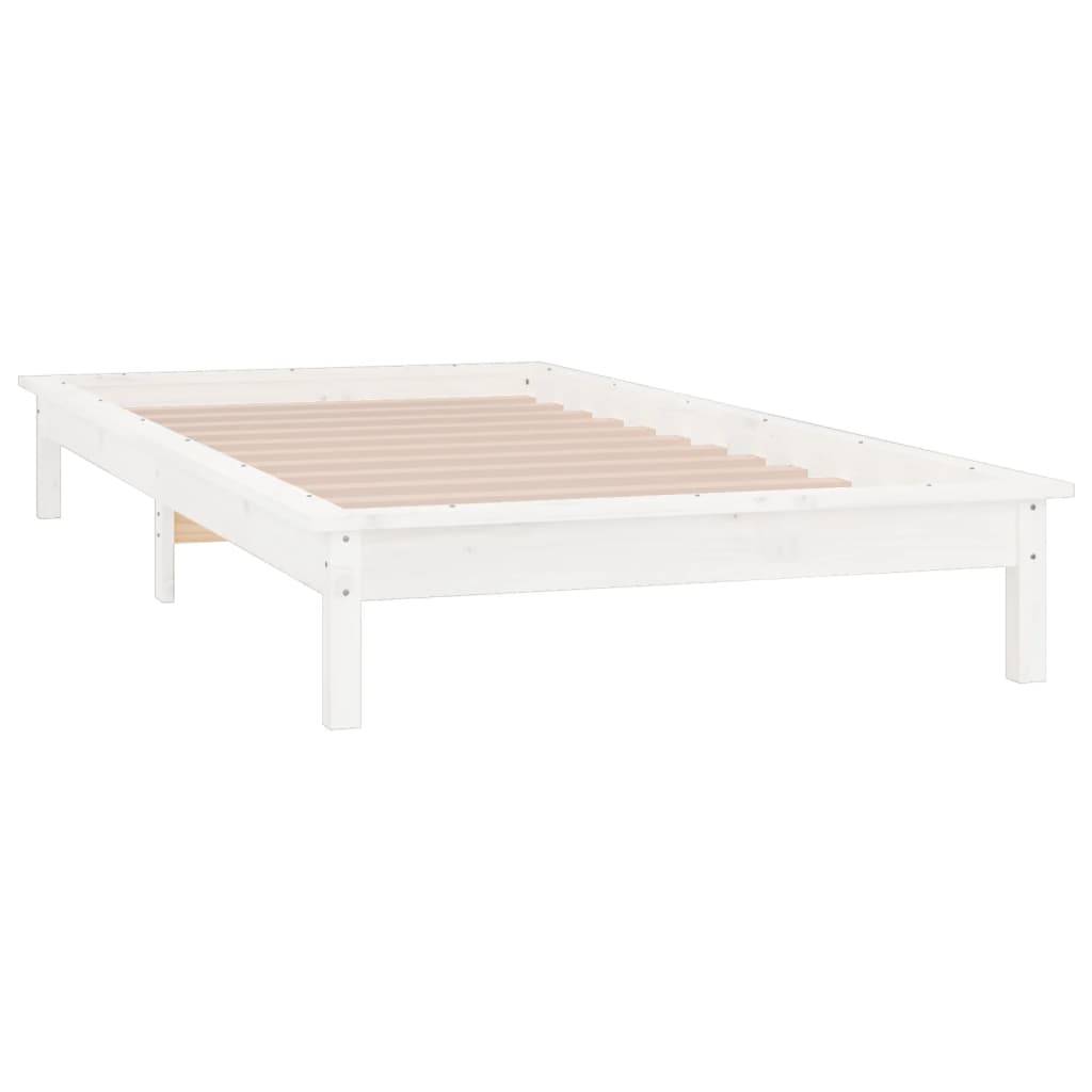 vidaXL Massivholzbett mit LED-Beleuchtung Weiß 90x200 cm